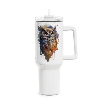 Tumbler-Becher, Edelstahl, Thermobecher, 1182 ml in weiß, Motiv: Eule-Watercolor