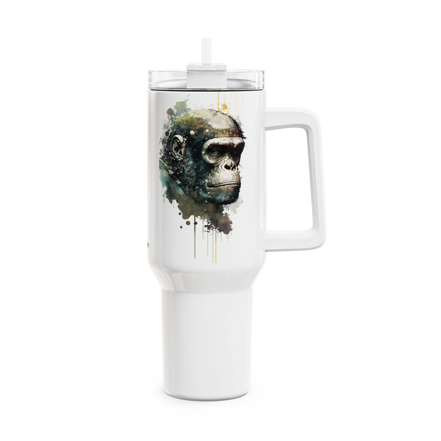 Tumbler-Becher, Edelstahl, Thermobecher, 1182 ml in weiß, Motiv: Schimpanse-Watercolor
