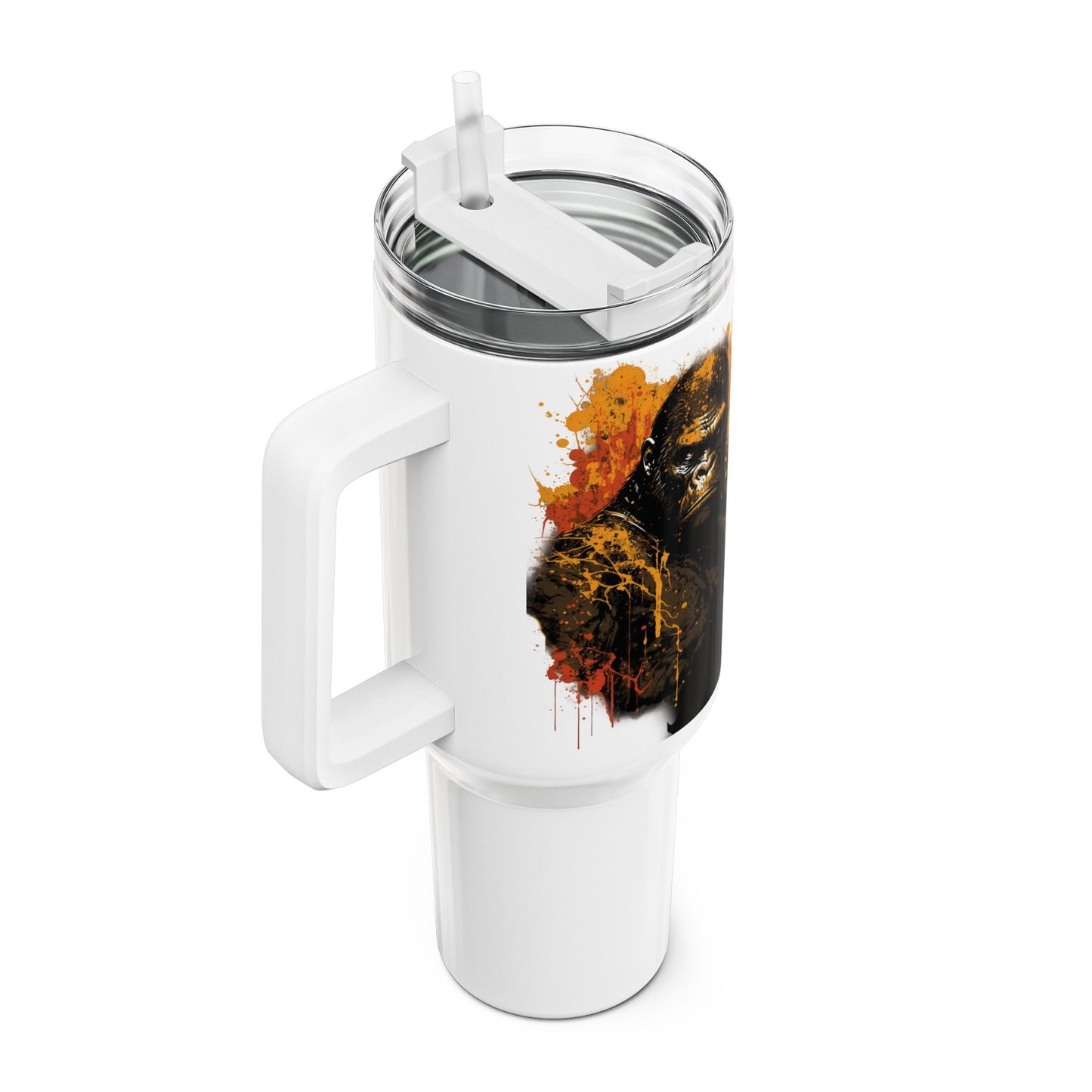 Tumbler-Becher, Edelstahl, Thermobecher, 1182 ml in weiß, Motiv: Gorilla-Splash