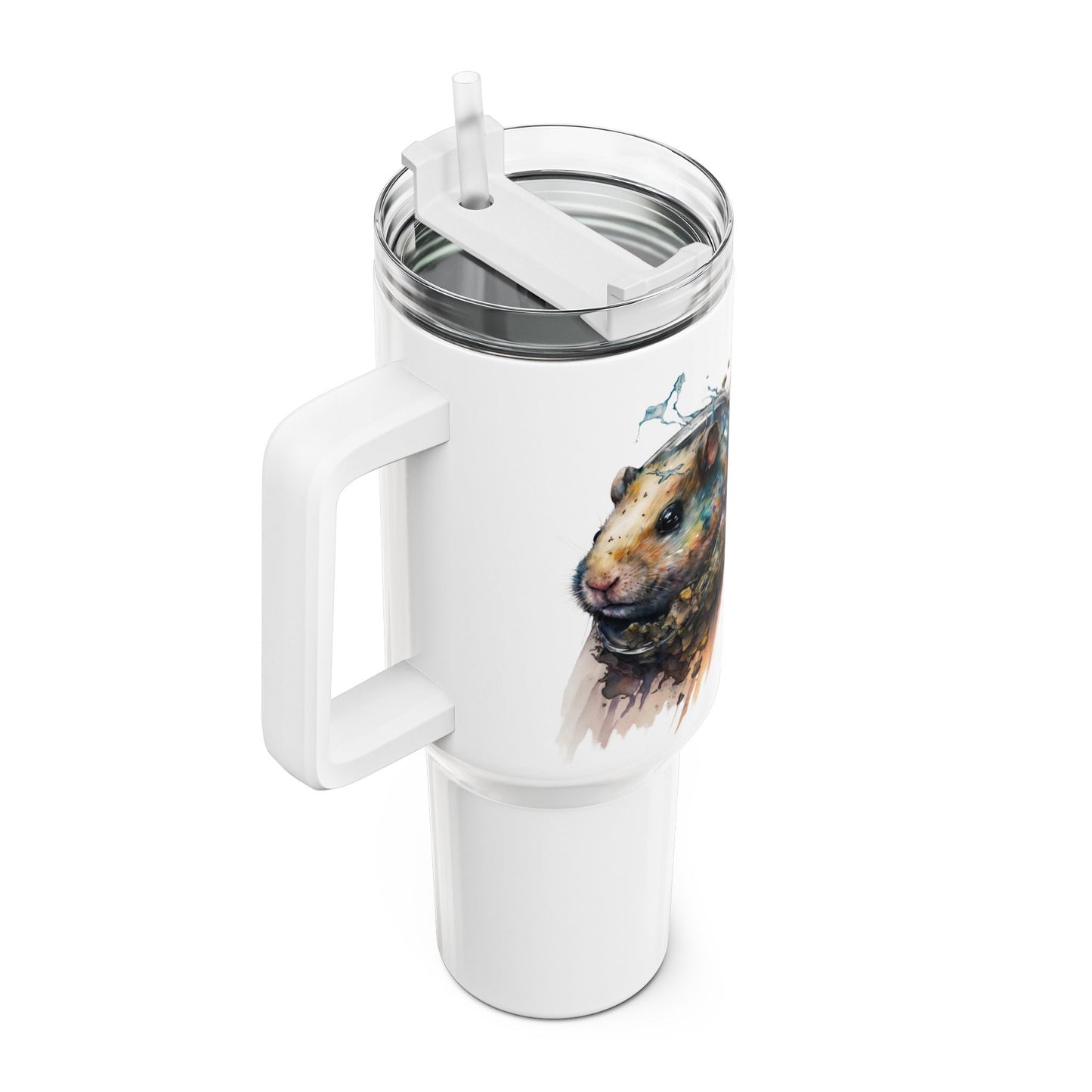 Tumbler-Becher, Edelstahl, Thermobecher, 1182 ml in weiß, Motiv: Hamster-Watercolor
