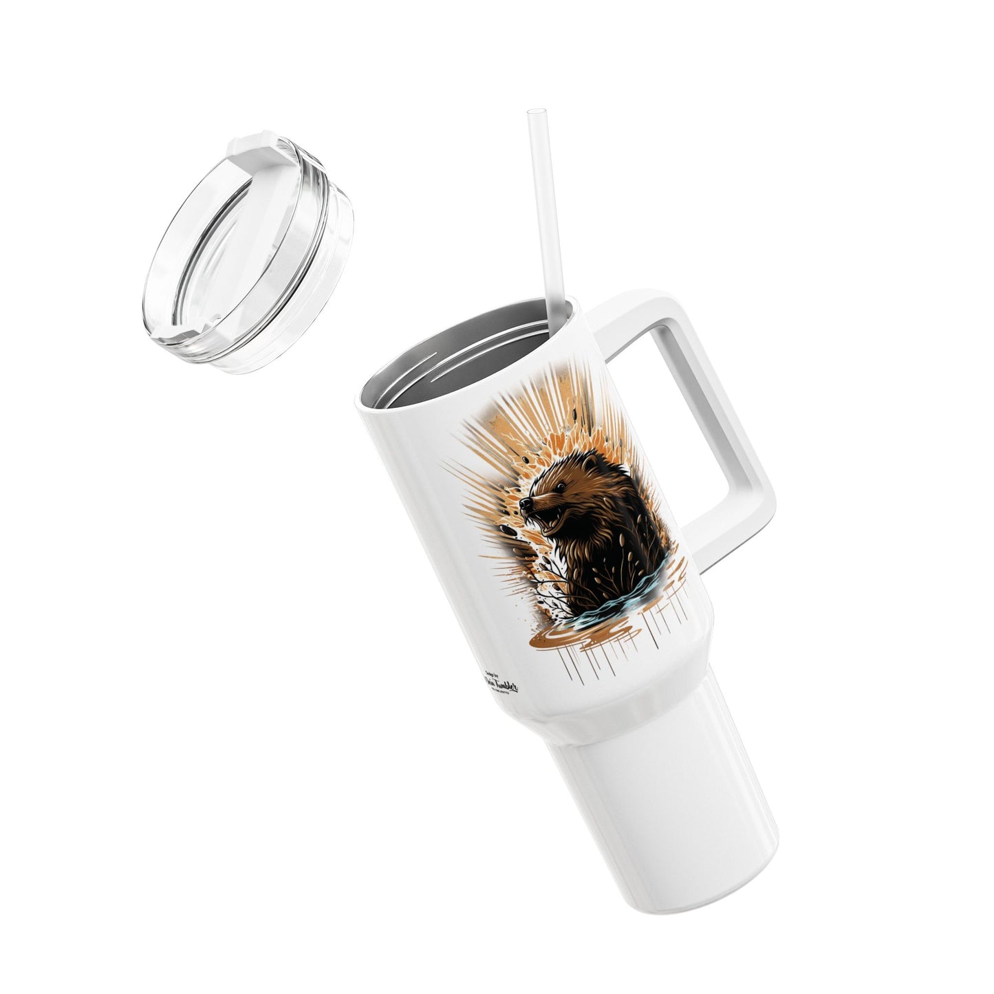 Tumbler-Becher, Edelstahl, Thermobecher, 1182 ml in weiß, Motiv: Bieber-Splash