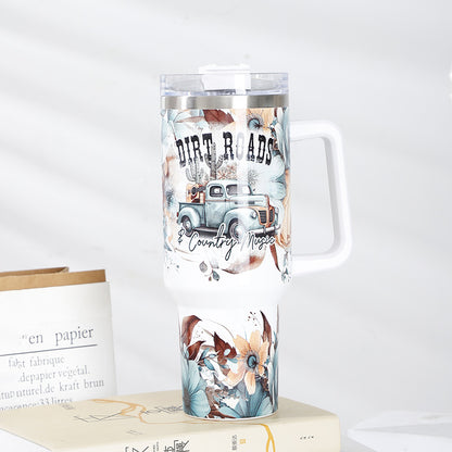 Tumbler-Becher Edelstahl Thermobecher mit Griff Deckel und Strohhalm mit verschiedenen Designs 40oz 1200ml