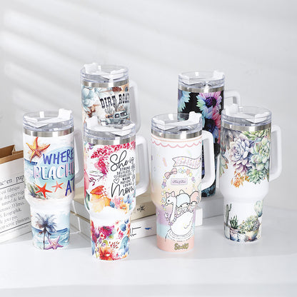 Tumbler-Becher Edelstahl Thermobecher mit Griff Deckel und Strohhalm mit verschiedenen Designs 40oz 1200ml