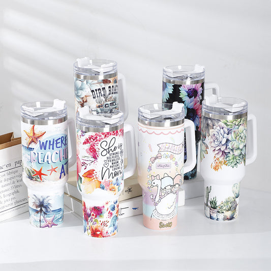 Tumbler-Becher Edelstahl Thermobecher mit Griff Deckel und Strohhalm mit verschiedenen Designs 40oz 1200ml