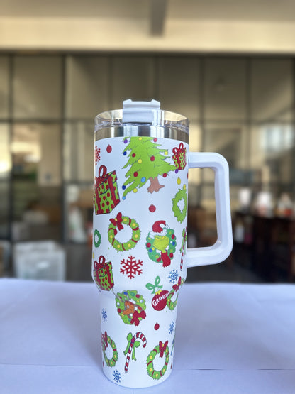 Tumbler-Becher Edelstahl Thermobecher mit Griff Deckel und Strohhalm mit verschiedenen Designs 40oz 1200ml