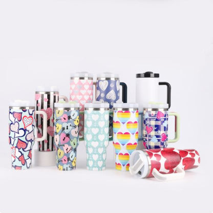 Tumbler-Becher Edelstahl Thermobecher mit Griff Deckel und Strohhalm mit verschiedenen Designs 40oz 1200ml
