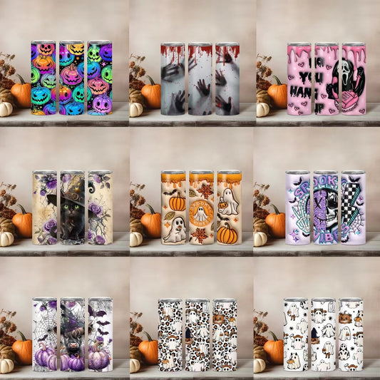 Edelstahl Tumbler Thermobecher – Halloween Designs, doppelwandig & auslaufsicher für heiße und kalte Getränke 600ml